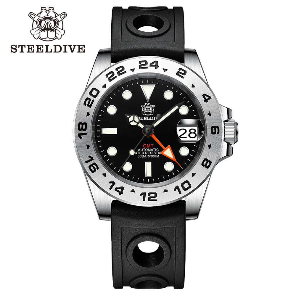 STEELDIVE Official SD1992 Black Dial 300M Waterproof Date Function NH34 GMT Dive Watch