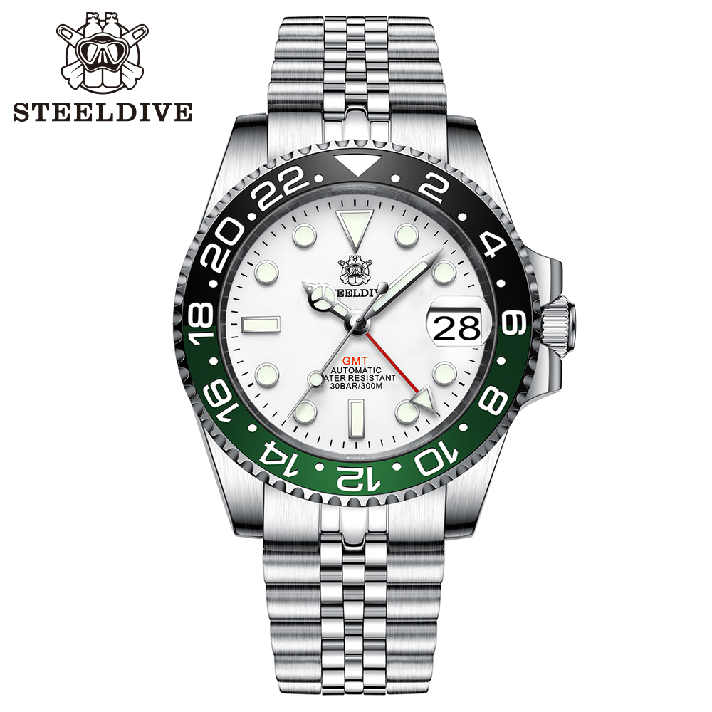 STEELDIVE Official SD1993 White Dial Sapphire Glass Japan NH34 GMT 300M Auatomtic Mens Dive Watch