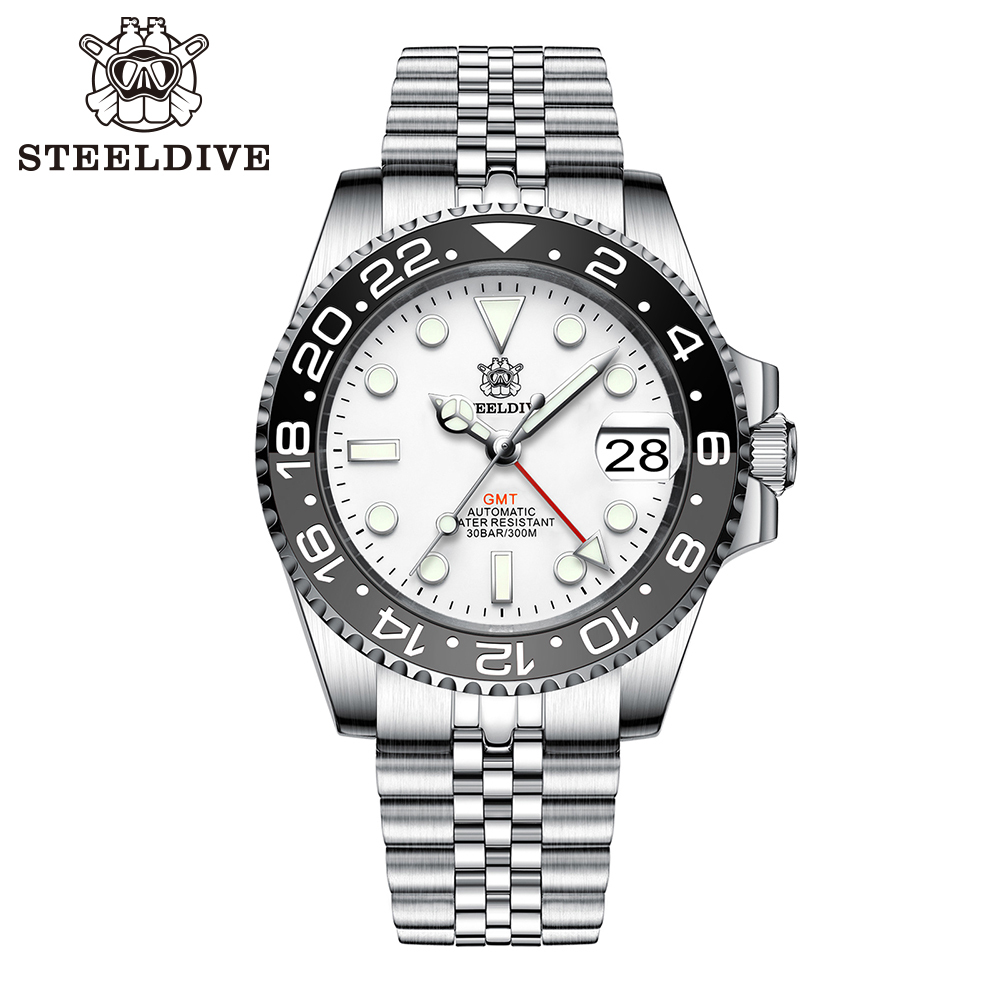 STEELDIVE Official SD1993 White Dial Sapphire Glass Japan NH34 GMT 300M Auatomtic Mens Dive Watch