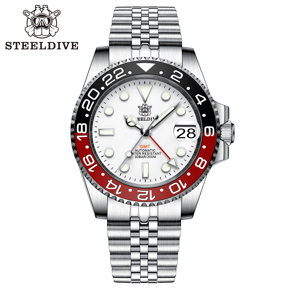 STEELDIVE Official SD1993 White Dial Sapphire Glass Japan NH34 GMT 300M Auatomtic Mens Dive Watch