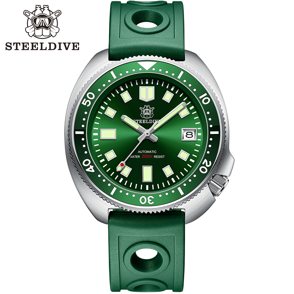 Steeldive SD1970 White Date Background 200M Wateproof AR Coating Sapphire Glass NH35 6105 Turtle Automatic Dive Diver Watch