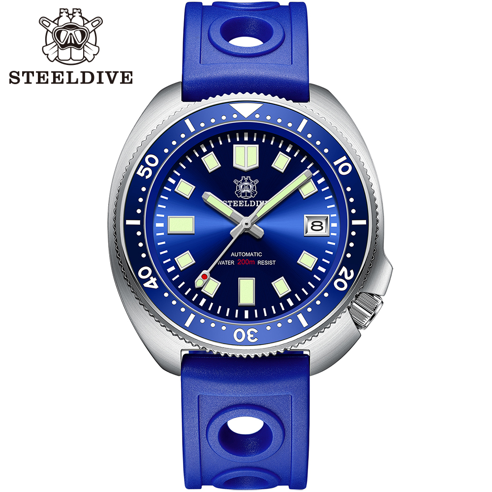Steeldive SD1970 White Date Background 200M Wateproof AR Coating Sapphire Glass NH35 6105 Turtle Automatic Dive Diver Watch