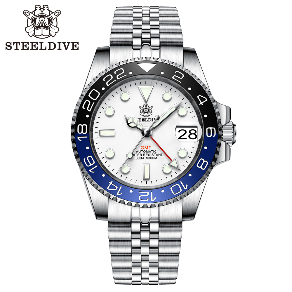 STEELDIVE Official SD1993 White Dial Sapphire Glass Japan NH34 GMT 300M Auatomtic Mens Dive Watch