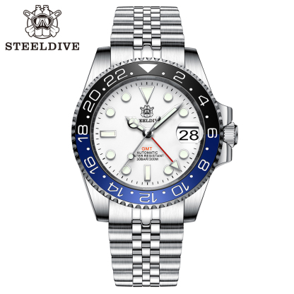 STEELDIVE Official SD1993 White Dial Sapphire Glass Japan NH34 GMT 300M Auatomtic Mens Dive Watch