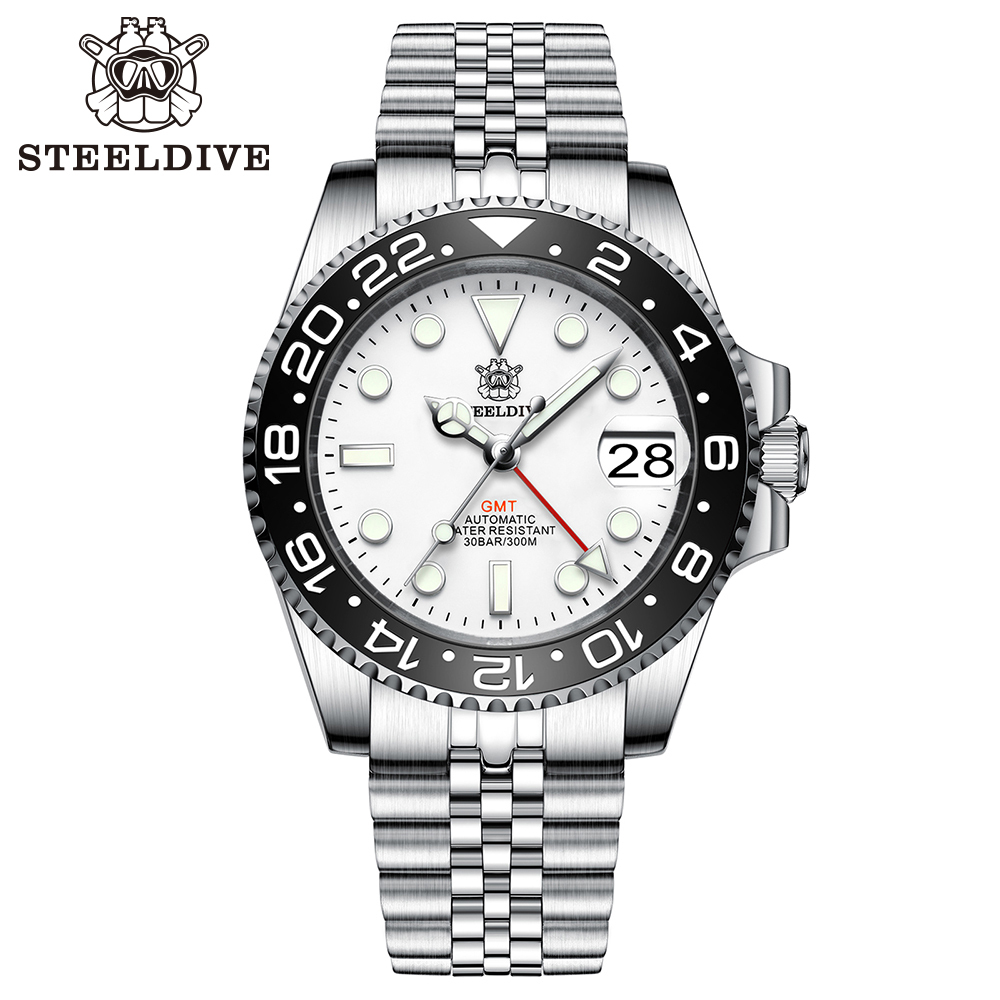 STEELDIVE Official SD1993 White Dial Sapphire Glass Japan NH34 GMT 300M Auatomtic Mens Dive Watch