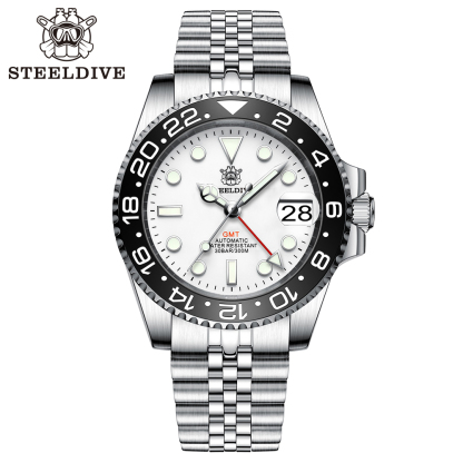 STEELDIVE Official SD1993 White Dial Sapphire Glass Japan NH34 GMT 300M Auatomtic Mens Dive Watch