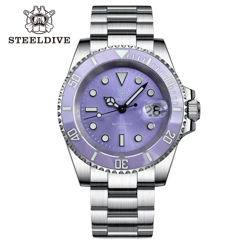 Steeldive Official SD1953 Sunray Purple Dial Swiss BGW9 Blue Luminous 300M Waterproof Automatic Mens Dive Watch from the official product page