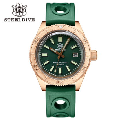 STEELDIVE Official SD1962S Swiss C3 Luminous 200M NH35 Automatic Movement Solid Bronze Case Mens Dive Watch