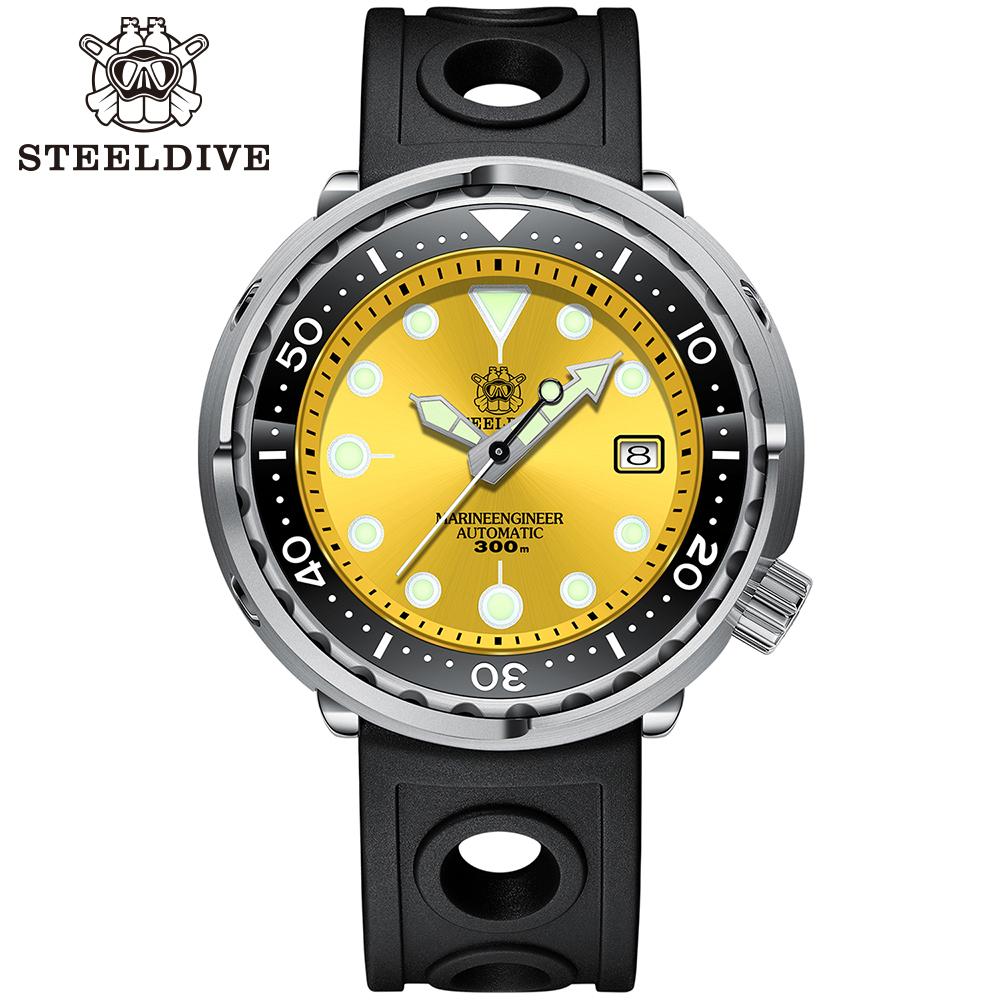 STEELDIVE Official SD1975 Sunray Yellow Dial Swiss Luminous 300M Waterproof Sapphire Glass NH35 Automatic Mens Dive Watch