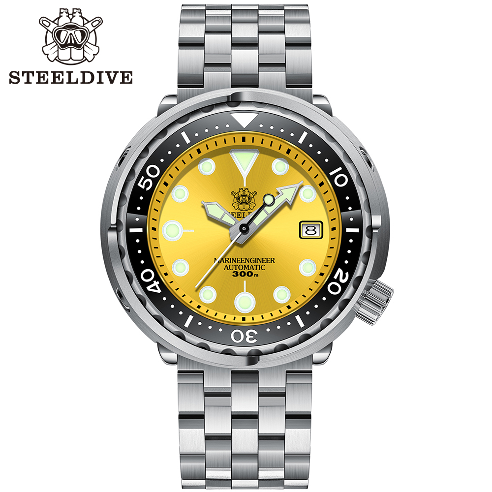 STEELDIVE Official SD1975 Sunray Yellow Dial Swiss Luminous 300M Waterproof Sapphire Glass NH35 Automatic Mens Dive Watch