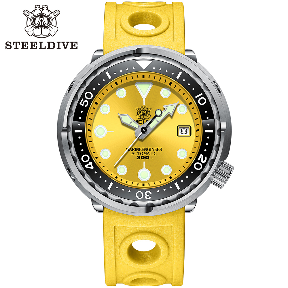 STEELDIVE Official SD1975 Sunray Yellow Dial Swiss Luminous 300M Waterproof Sapphire Glass NH35 Automatic Mens Dive Watch