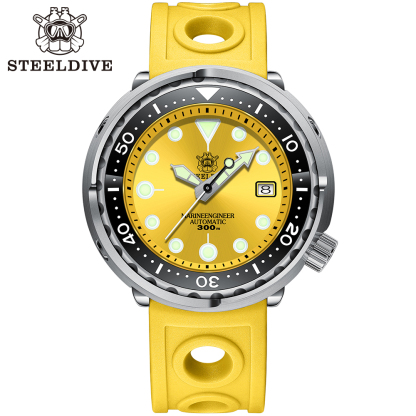 STEELDIVE Official SD1975 Sunray Yellow Dial Swiss Luminous 300M Waterproof Sapphire Glass NH35 Automatic Mens Dive Watch