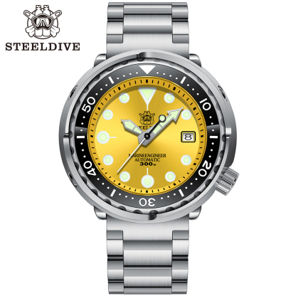 STEELDIVE Official SD1975 Sunray Yellow Dial Swiss Luminous 300M Waterproof Sapphire Glass NH35 Automatic Mens Dive Watch