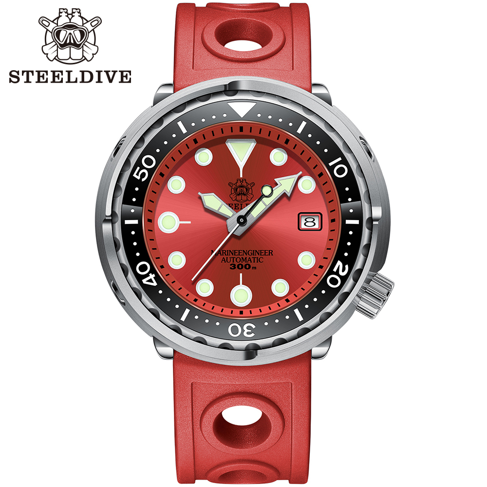 STEELDIVE Official SD1975 Red Sunray Dial 47.5mm Case 300M Waterproof Ceramic Bezel NH35 Automatic Mens Dive Watch