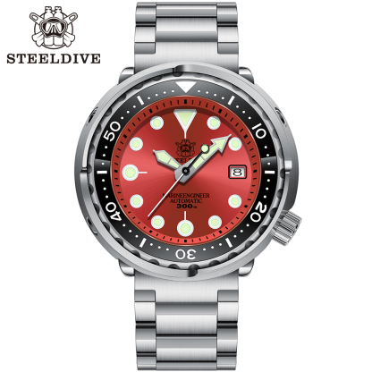 STEELDIVE Official SD1975 Red Sunray Dial 47.5mm Case 300M Waterproof Ceramic Bezel NH35 Automatic Mens Dive Watch