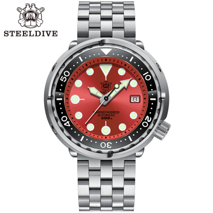 STEELDIVE Official SD1975 Red Sunray Dial 47.5mm Case 300M Waterproof Ceramic Bezel NH35 Automatic Mens Dive Watch