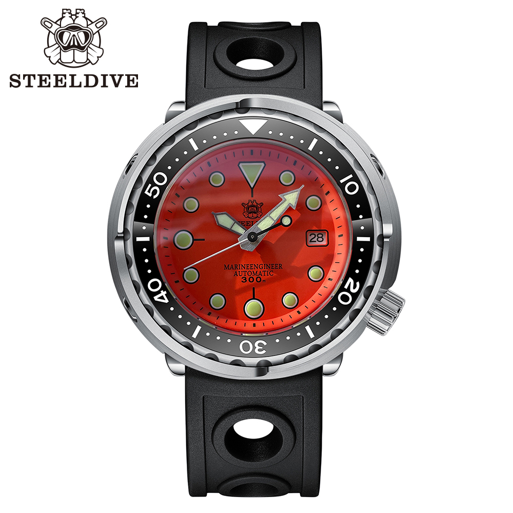 STEELDIVE Offcial SD1975 Matte Orange Dial 47.5MM Case Tuna Watch Sapphire Glass 300M Waterproof NH35 Automatic Mens Dive Watch