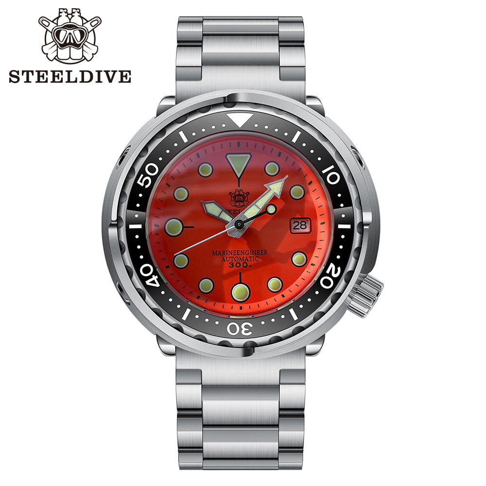 STEELDIVE Offcial SD1975 Matte Orange Dial 47.5MM Case Tuna Watch Sapphire Glass 300M Waterproof NH35 Automatic Mens Dive Watch