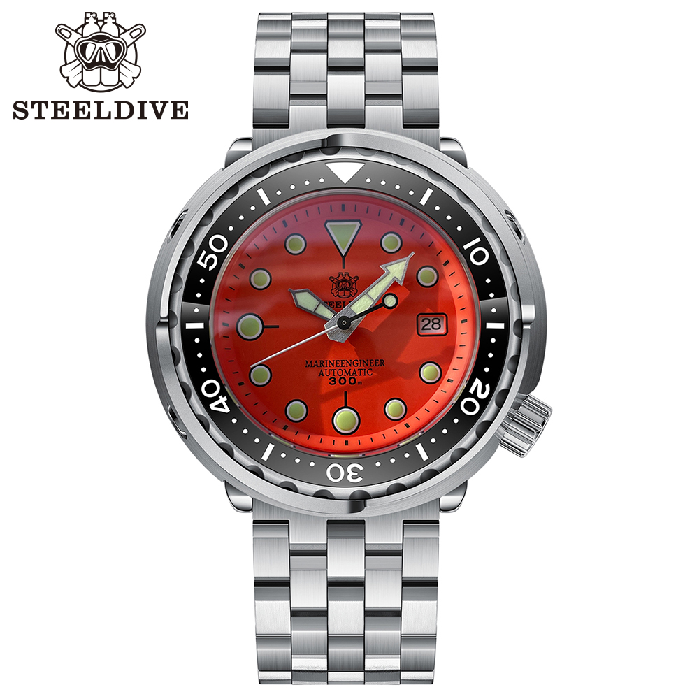 STEELDIVE Offcial SD1975 Matte Orange Dial 47.5MM Case Tuna Watch Sapphire Glass 300M Waterproof NH35 Automatic Mens Dive Watch