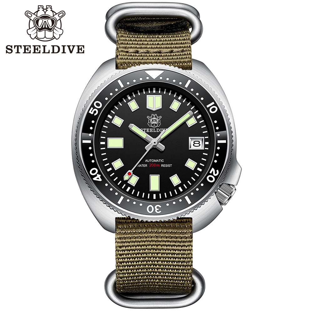 STEELDIVE OfficailSD1970 Nylon Strap Sapphire Glass Ceramic Bezel Insert Swiss Luminous NH35 Automatic 200M Waterproof Mens Dive Watch