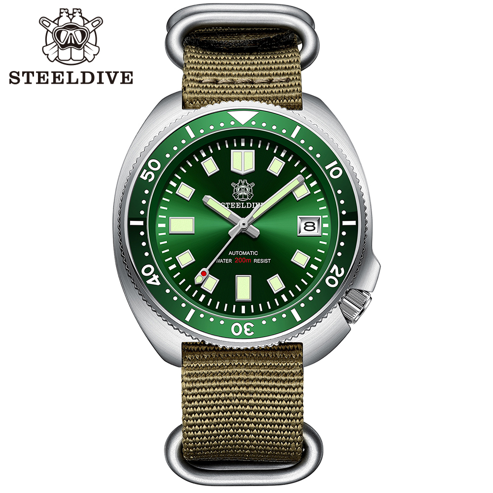 STEELDIVE OfficailSD1970 Nylon Strap Sapphire Glass Ceramic Bezel Insert Swiss Luminous NH35 Automatic 200M Waterproof Mens Dive Watch