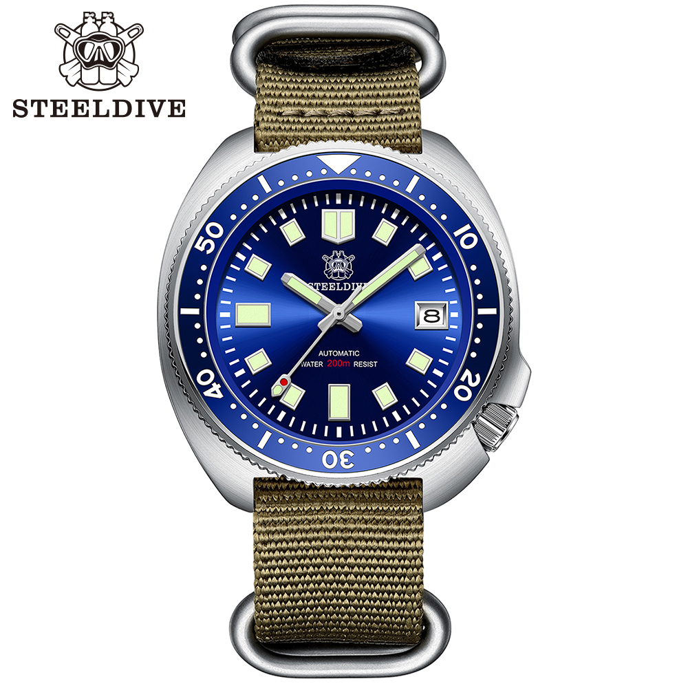 STEELDIVE OfficailSD1970 Nylon Strap Sapphire Glass Ceramic Bezel Insert Swiss Luminous NH35 Automatic 200M Waterproof Mens Dive Watch