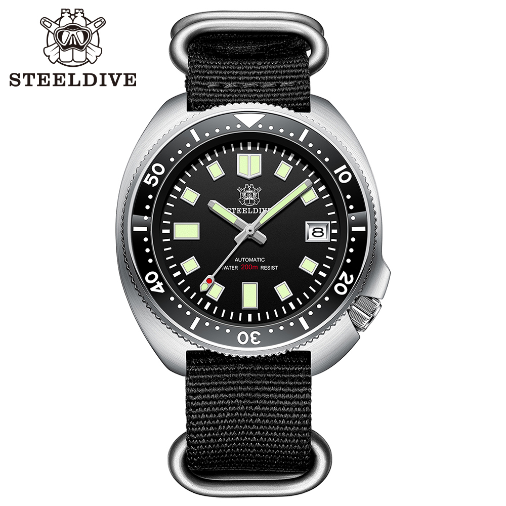 STEELDIVE OfficailSD1970 Nylon Strap Sapphire Glass Ceramic Bezel Insert Swiss Luminous NH35 Automatic 200M Waterproof Mens Dive Watch