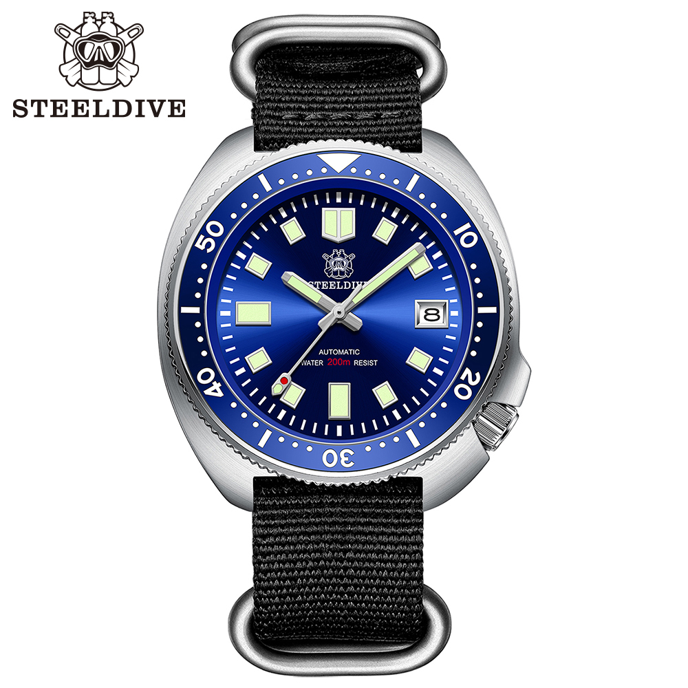 STEELDIVE OfficailSD1970 Nylon Strap Sapphire Glass Ceramic Bezel Insert Swiss Luminous NH35 Automatic 200M Waterproof Mens Dive Watch
