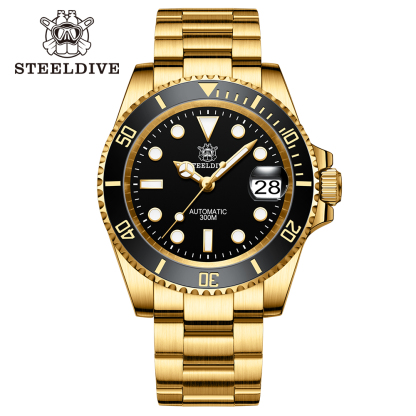 STEELDIVE Official SD1953IPG 40.5mm IPG Plated Case 300M Waterproof Luminous Ceramic Bezel Insert NH35 Mens Dive Watch