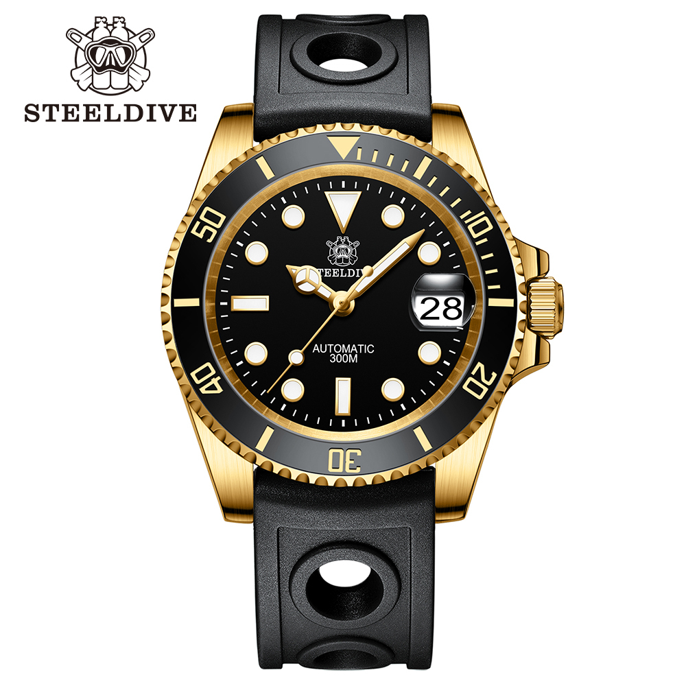 STEELDIVE Official SD1953IPG 40.5mm IPG Plated Case 300M Waterproof Luminous Ceramic Bezel Insert NH35 Mens Dive Watch