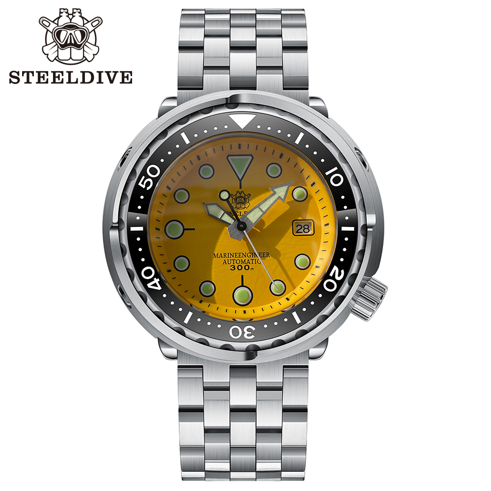 STEELDIVE Official SD1975 Matte Yellow Dial Swiss Luminous 300M Waterproof Sapphire Glass NH35 Automatic Mens Dive Watch