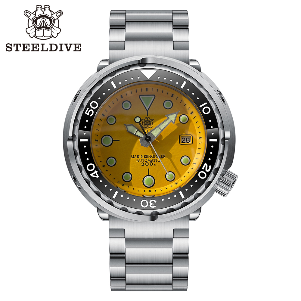 STEELDIVE Official SD1975 Matte Yellow Dial Swiss Luminous 300M Waterproof Sapphire Glass NH35 Automatic Mens Dive Watch