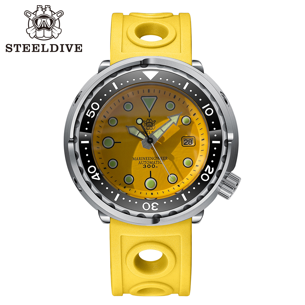 STEELDIVE Official SD1975 Matte Yellow Dial Swiss Luminous 300M Waterproof Sapphire Glass NH35 Automatic Mens Dive Watch