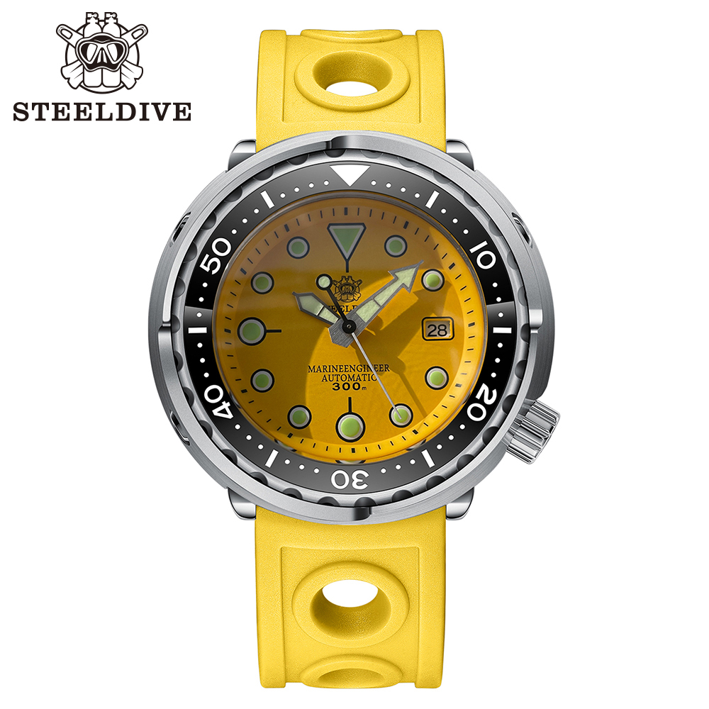 STEELDIVE Official SD1975 Matte Yellow Dial Swiss Luminous 300M Waterproof Sapphire Glass NH35 Automatic Mens Dive Watch