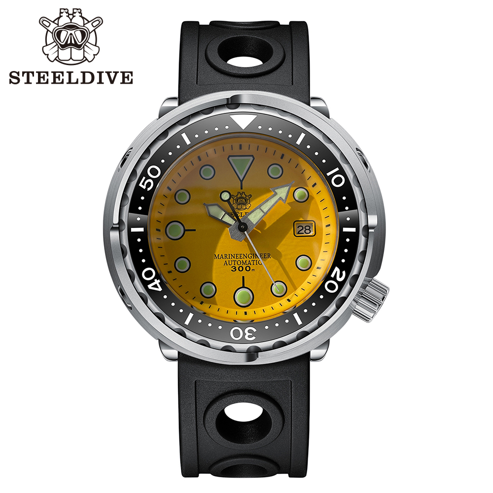 STEELDIVE Official SD1975 Matte Yellow Dial Swiss Luminous 300M Waterproof Sapphire Glass NH35 Automatic Mens Dive Watch