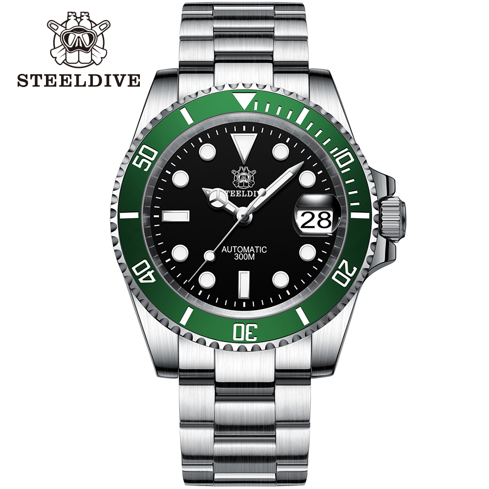 STEELDIVE Official SD1953 Black Dial Green Bezel 300M Water Ghost Dive Watch