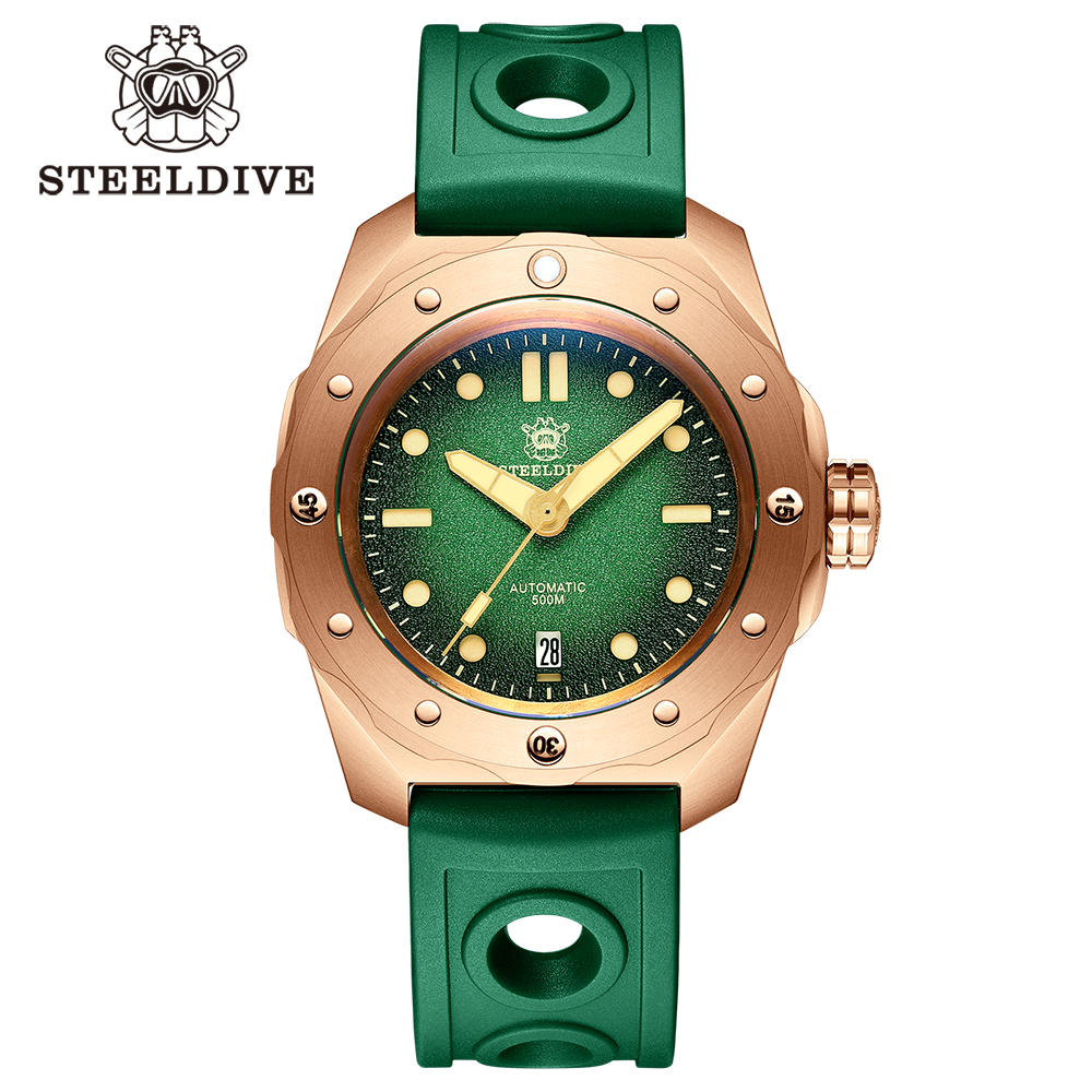STEELDIVE Official SD1960S Green Dial 46MM Bronze Buckle 500M Waterproof NH35 Automatic Bronze Dive Watch