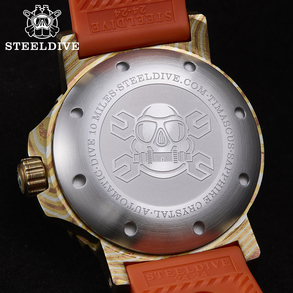 STEELDIVE Offiical SD1982Z 46.5mm Bronze Damascus BGW9 Blue Luminous Unique Design NH35 Automatic Mens Dive Watch