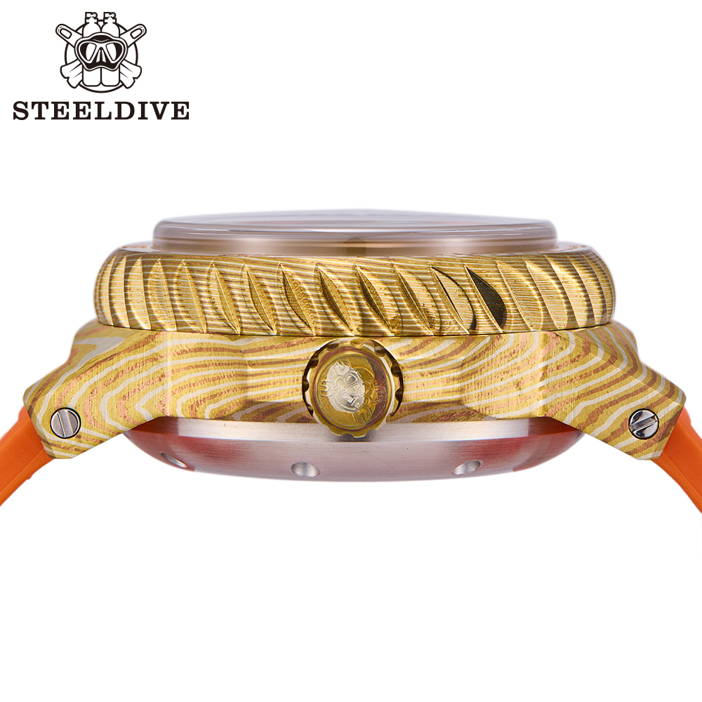 STEELDIVE Offiical SD1982Z 46.5mm Bronze Damascus BGW9 Blue Luminous Unique Design NH35 Automatic Mens Dive Watch