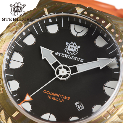STEELDIVE Offiical SD1982Z 46.5mm Bronze Damascus BGW9 Blue Luminous Unique Design NH35 Automatic Mens Dive Watch