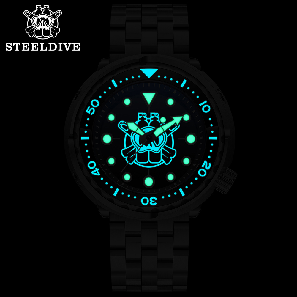 STEELDIVE Official SD1975P Unique Design 47.5mm Swiss Luminous 300M Waterproof NH35 Automatic Mens Tuna Dive Watch