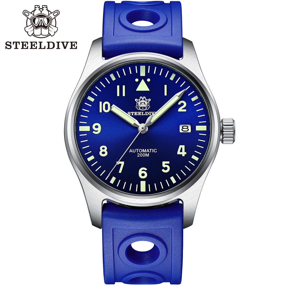 STEELDIVE Official SD1940 Blue Dial 39mm Small Size Swiss Luminous Sapphire glass 200M Waterproof NH35 Automatic Pilot Watch Dive