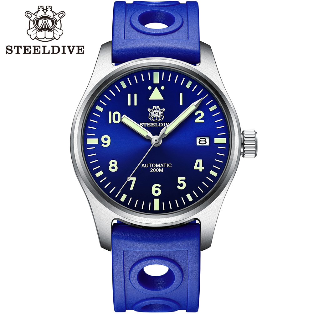 STEELDIVE Official SD1940 Blue Dial 39mm Small Size Swiss Luminous Sapphire glass 200M Waterproof NH35 Automatic Pilot Watch Dive