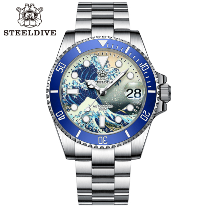 STEELDIVE Official SD1953J Kanagawa Dial Swiss Luminous 300M Waterproof NH35 Automatic Mens Dive Watch