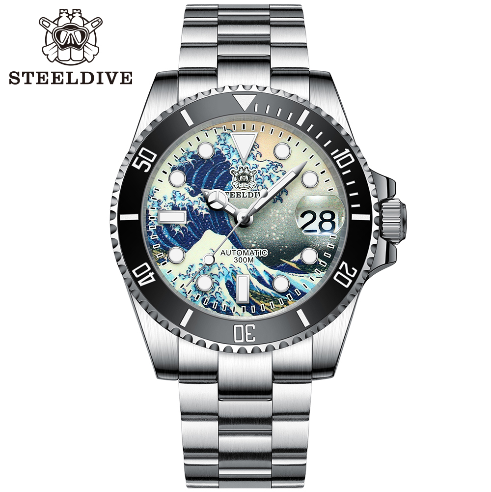 STEELDIVE Official SD1953J Kanagawa Dial Swiss Luminous 300M Waterproof NH35 Automatic Mens Dive Watch