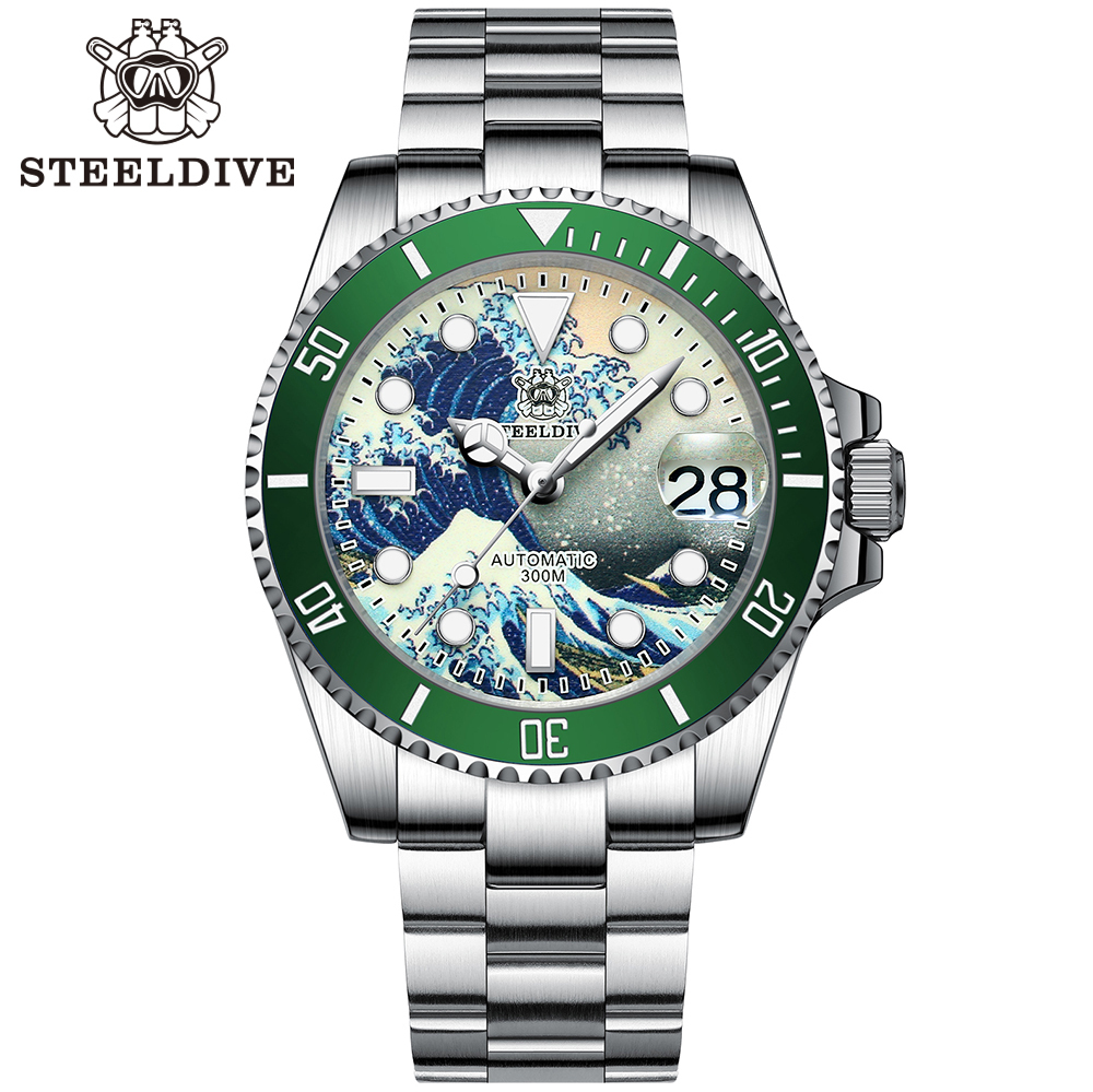 STEELDIVE Official SD1953J Kanagawa Dial Swiss Luminous 300M Waterproof NH35 Automatic Mens Dive Watch