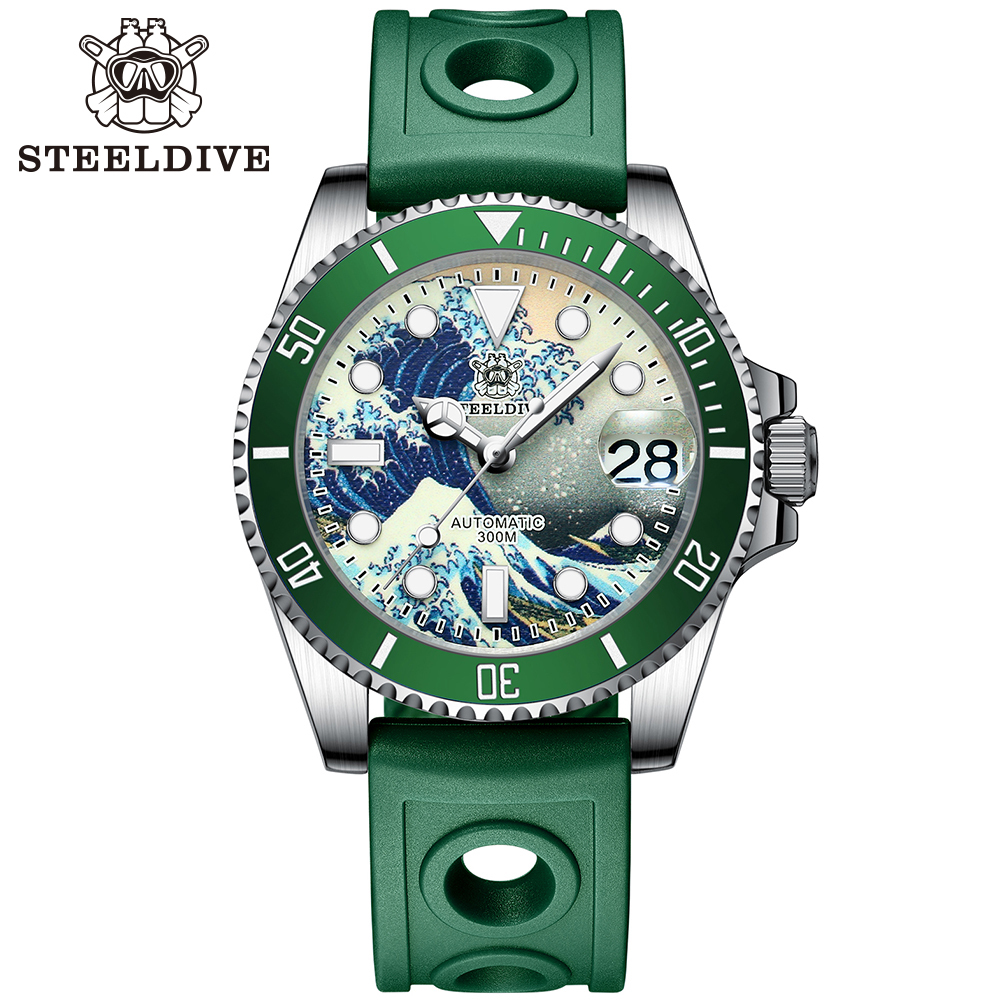 STEELDIVE Official SD1953J Kanagawa Dial Swiss Luminous 300M Waterproof NH35 Automatic Mens Dive Watch