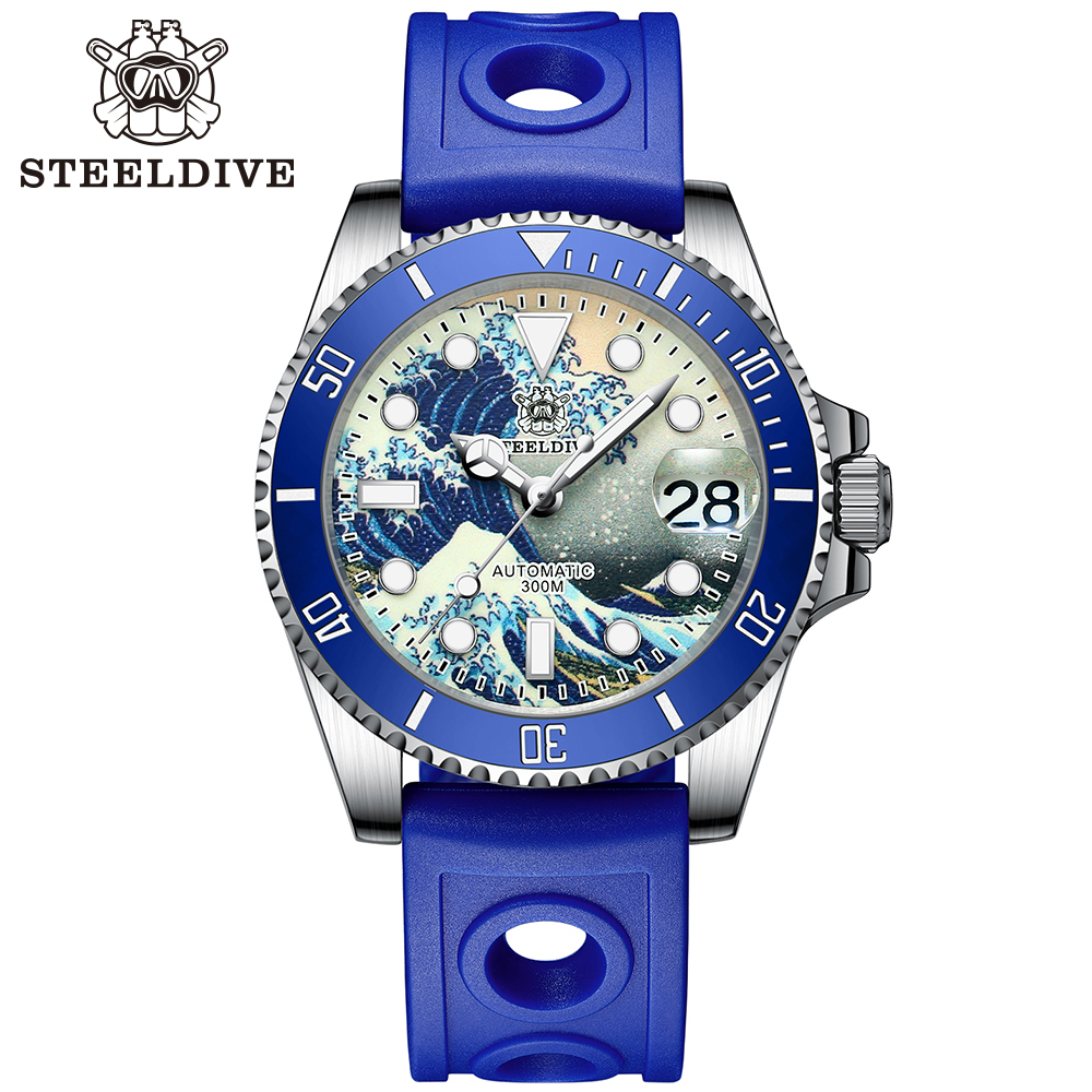 STEELDIVE Official SD1953J Kanagawa Dial Swiss Luminous 300M Waterproof NH35 Automatic Mens Dive Watch