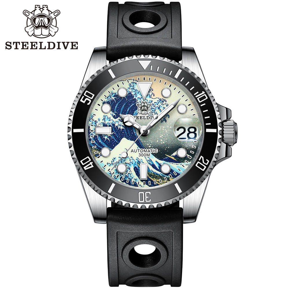 STEELDIVE Official SD1953J Kanagawa Dial Swiss Luminous 300M Waterproof NH35 Automatic Mens Dive Watch