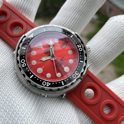 STEELDIVE Official SD1975 Red Sunray Dial 47.5mm Case 300M Waterproof Ceramic Bezel NH35 Automatic Mens Dive Watch